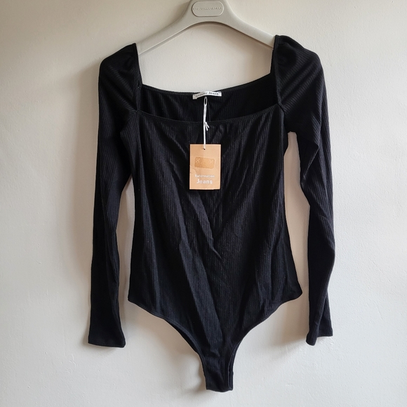 Reformation Tops - New Reformation Gaia Ribbed Knit Squareneck Long Sleeve Black Bodysuit NWT Large